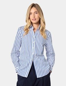 Relaxed Fit White & Blue Butcher Stripe Shirt