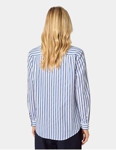 Relaxed Fit White & Blue Butcher Stripe Shirt