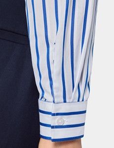 Relaxed Fit White & Blue Butcher Stripe Shirt