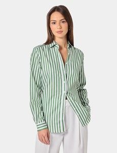 Relaxed Fit White & Green Bengal Stripe Shirt