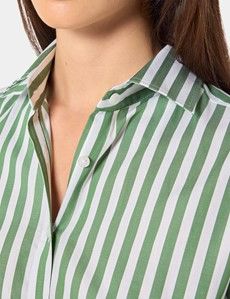 Relaxed Fit White & Green Bengal Stripe Shirt