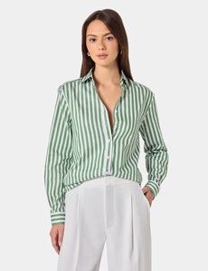 Relaxed Fit White & Green Bengal Stripe Shirt