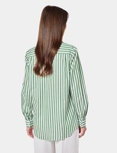 Relaxed Fit White & Green Bengal Stripe Shirt
