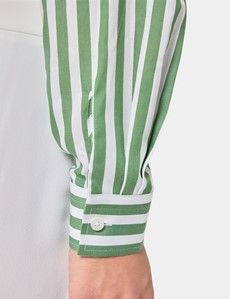Relaxed Fit White & Green Bengal Stripe Shirt