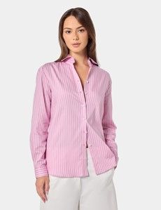 Relaxed Fit Pink & White Butcher Stripe Shirt