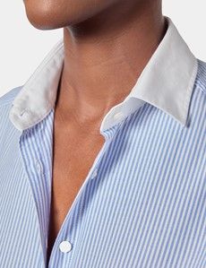 Relaxed Fit Blue & White Stripe Washed Oxford Shirt