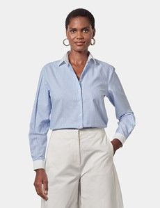 Relaxed Fit Blue & White Stripe Washed Oxford Shirt