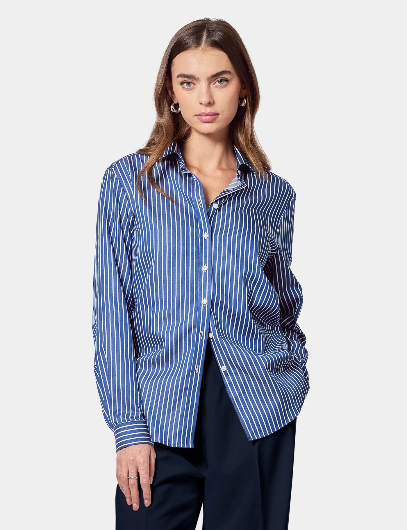 Relaxed Fit Blue & White Fine Stripe Shirt