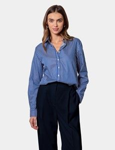 Relaxed Fit Blue & White Fine Stripe Shirt