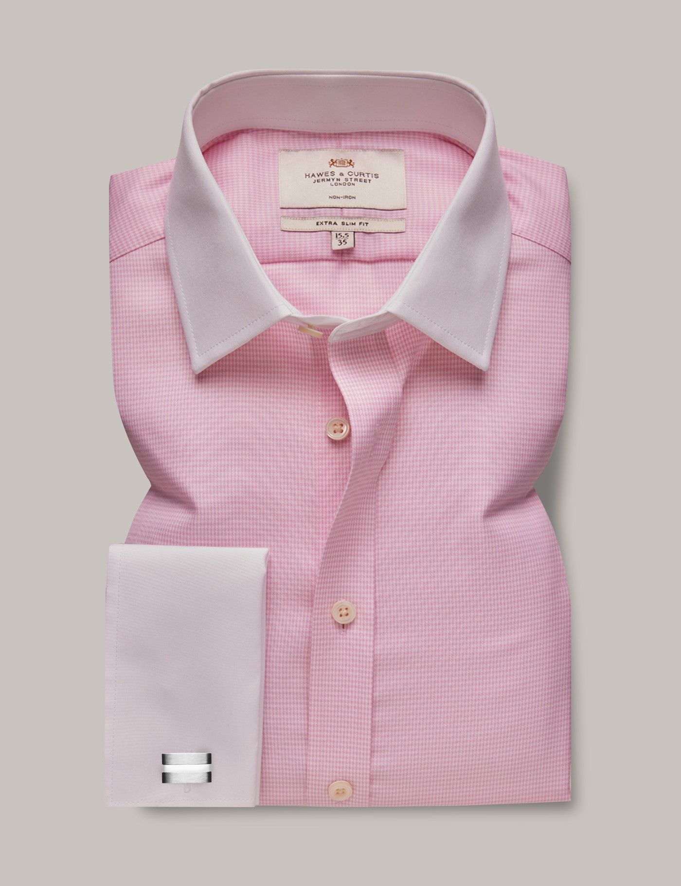 Extra Slim Fit Pink & White Dogtooth Non-Iron Shirt - Contrast Detail-preview