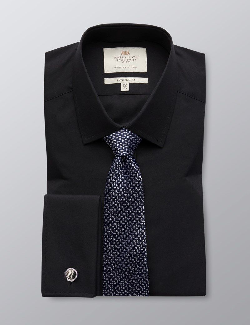 Extra Slim Fit Black Poplin Non-Iron Shirt