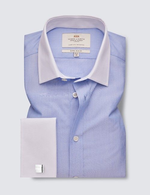 Blue End On End Extra Slim Shirt - French Cuffs-preview