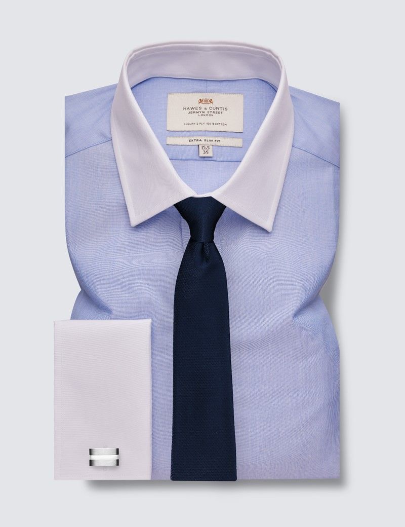 Men's Blue Slim Shirt with French Cuffs