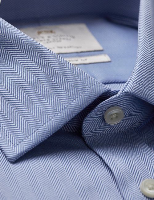 Blue Herringbone Extra Slim Shirt - French Cuff