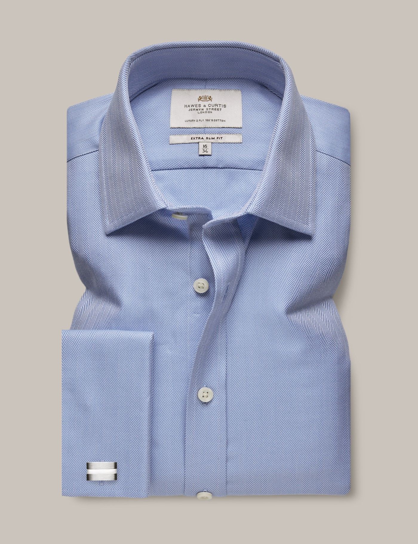 Extra Slim Fit Blue Herringbone Shirt-preview