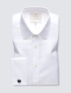 White Herringbone Extra Slim Shirt - French Cuff-preview1