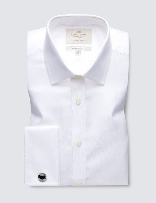 White Herringbone Extra Slim Shirt - Double Cuff-preview