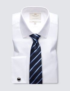 White Herringbone Extra Slim Shirt - French Cuff-preview2
