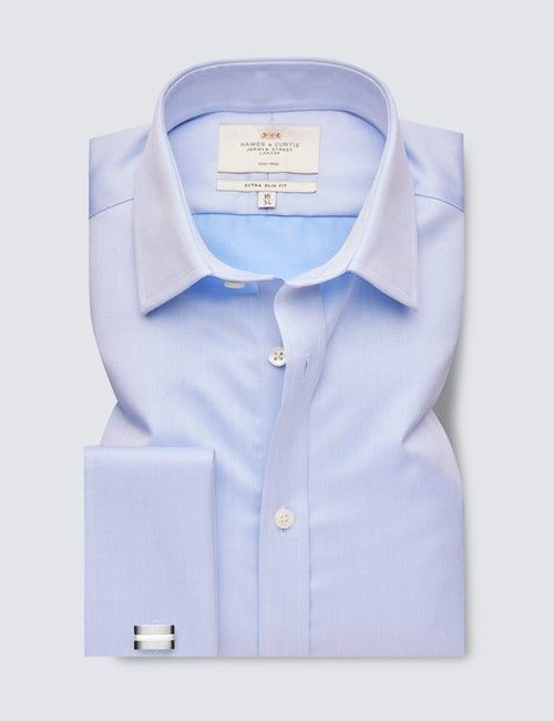 Non-Iron Blue Twill Extra Slim Shirt - French Cuff-preview