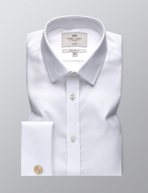 Men's Dress White Fabric Interest Extra Slim Fit Shirt - French Cuff - Non Iron-preview