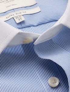 Non-Iron Blue & White Stripe Extra Slim Shirt With White Collar and Cuffs