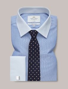 Non-Iron Blue & White Stripe Extra Slim Shirt With White Collar and Cuffs-preview2