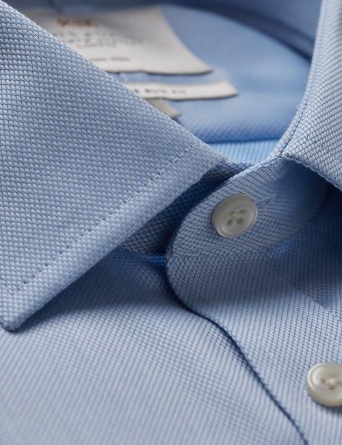 Non-Iron Blue Pique Extra Slim Fit Shirt - Double Cuff