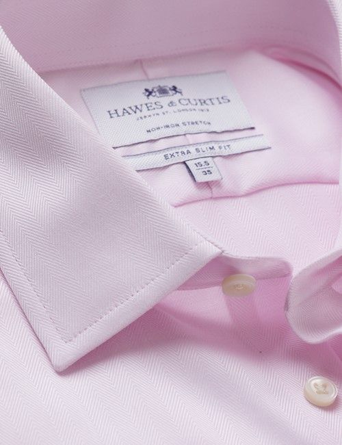 Non-Iron Pink Herringbone Extra Slim Shirt - French Cuff