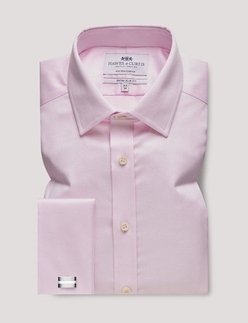 Non-Iron Pink Herringbone Extra Slim Shirt - French Cuff-preview
