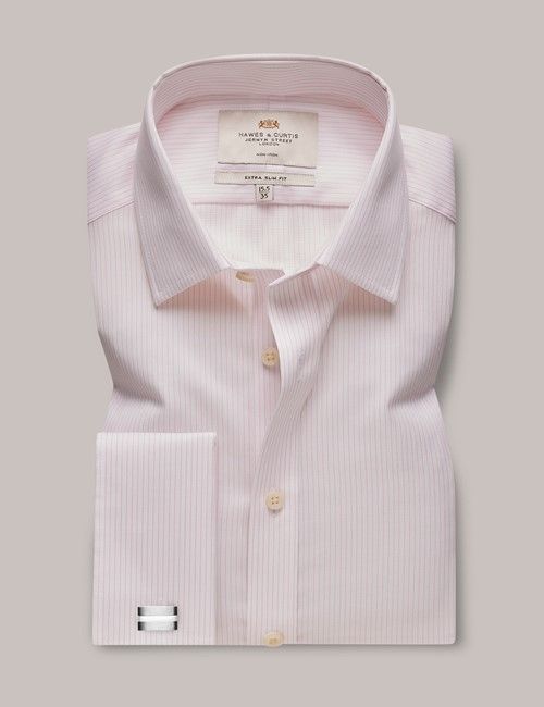 Non-Iron Pink & White Stripe Extra Slim Shirt - French Cuff-preview