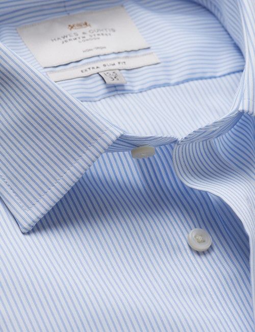Non-Iron Blue & White Stripe Extra Slim Fit Shirt - Double Cuff