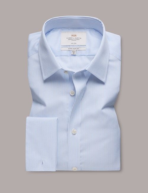 Non-Iron Blue & White Stripe Extra Slim Fit Shirt - Double Cuff-preview