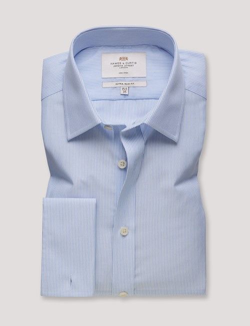 Non-Iron Blue & White Fine Stripe Extra Slim Fit Shirt - Double Cuff-preview