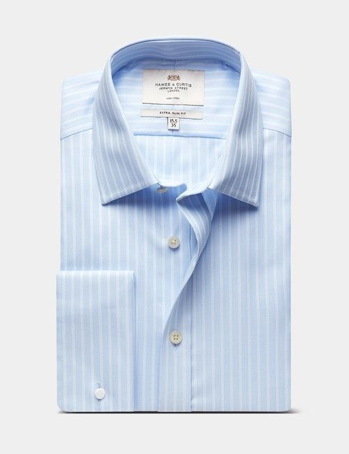 Extra Slim Fit Blue & White Textured Stripe Non-Iron Shirt-preview