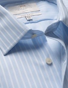 Extra Slim Fit Blue & White Textured Stripe Non-Iron Shirt