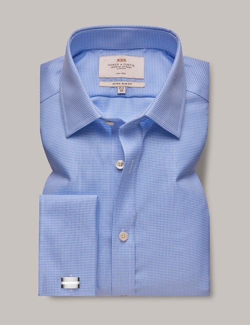 Non-Iron White & Blue Dobby Extra Slim Fit Shirt - Double Cuff-preview