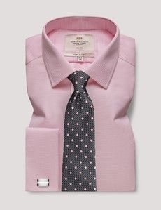 Extra Slim Fit White & Pink Dobby Non-Iron Shirt