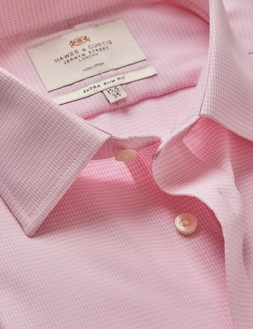 Non-Iron White & Pink Dobby Extra Slim Shirt - Double Cuff