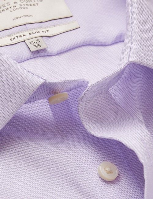 Non Iron Lilac & White Textured Weave  Extra Slim  Shirt - French Cuff