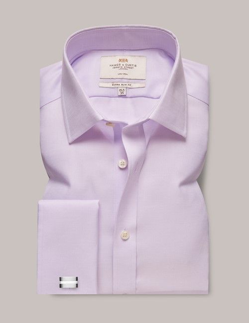 Non Iron Lilac & White Textured Weave  Extra Slim  Shirt - French Cuff-preview