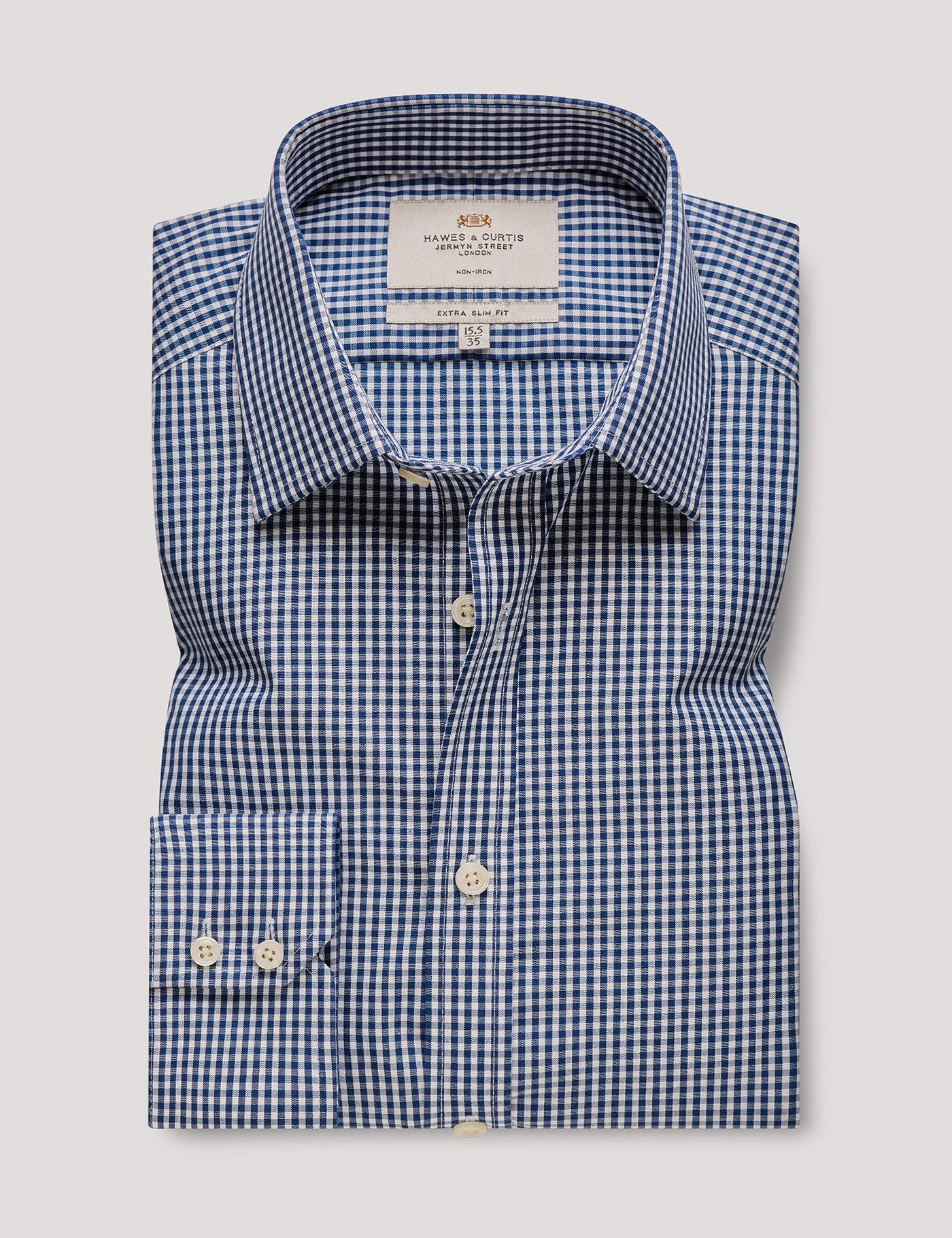 Extra Slim Fit Navy & White Gingham Plaid Non-Iron Shirt-preview
