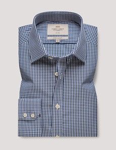 Non Iron Navy & White Gingham Check Extra Slim Fit Shirt-preview1