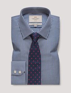 Non Iron Navy & White Gingham Check Extra Slim Fit Shirt-preview2