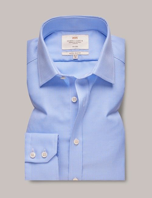 Non-Iron Blue & White Plaid Extra Slim Shirt-preview