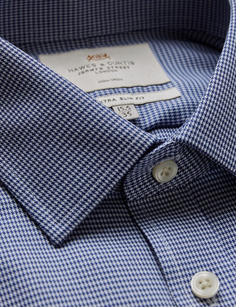 Men's Non-Iron Navy & White Plaid Extra Slim Fit Shirt | Hawes & Curtis