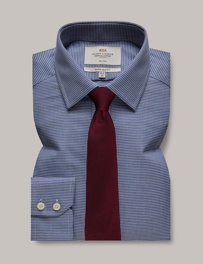 Men's Non-Iron Navy & White Plaid Extra Slim Fit Shirt | Hawes & Curtis