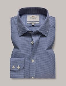 Non-Iron Navy & White Plaid Extra Slim Shirt-preview1