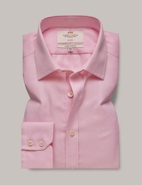 Non-Iron Pink & White Check Extra Slim Shirt-preview