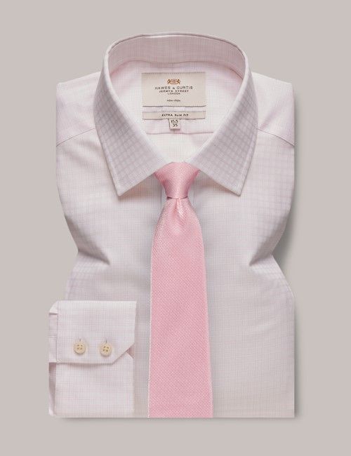 Non-Iron Pink & White Check Extra Slim Shirt
