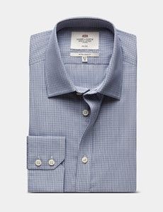 Extra Slim Fit Navy & White Small Check Non-Iron Shirt